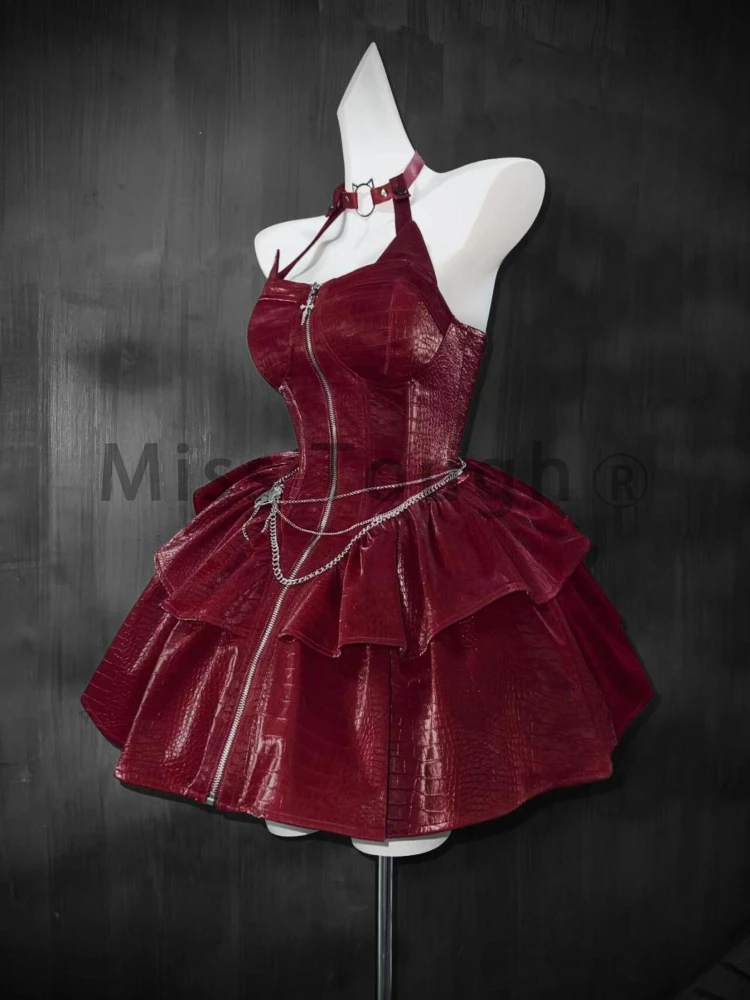 Французский кожаный красный комплект из 2 предметов на Хэллоуин женское короткое