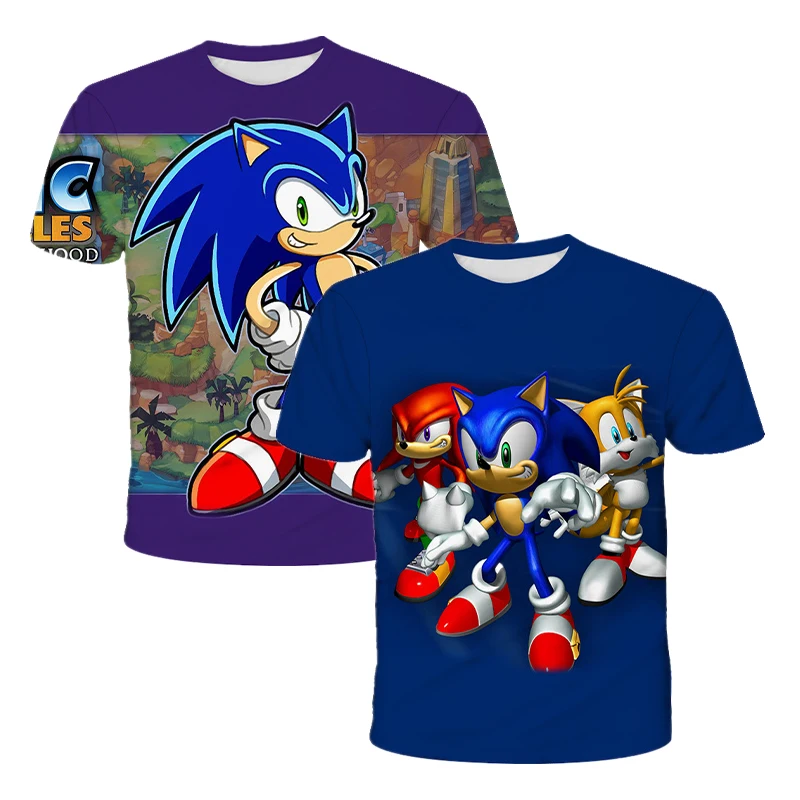 

Летние детские футболки с Аниме Соник Ежик с коротким рукавом кавайные Мультяшные кастеты с затемненными хвостами 3D печать повседневные футболки подарки