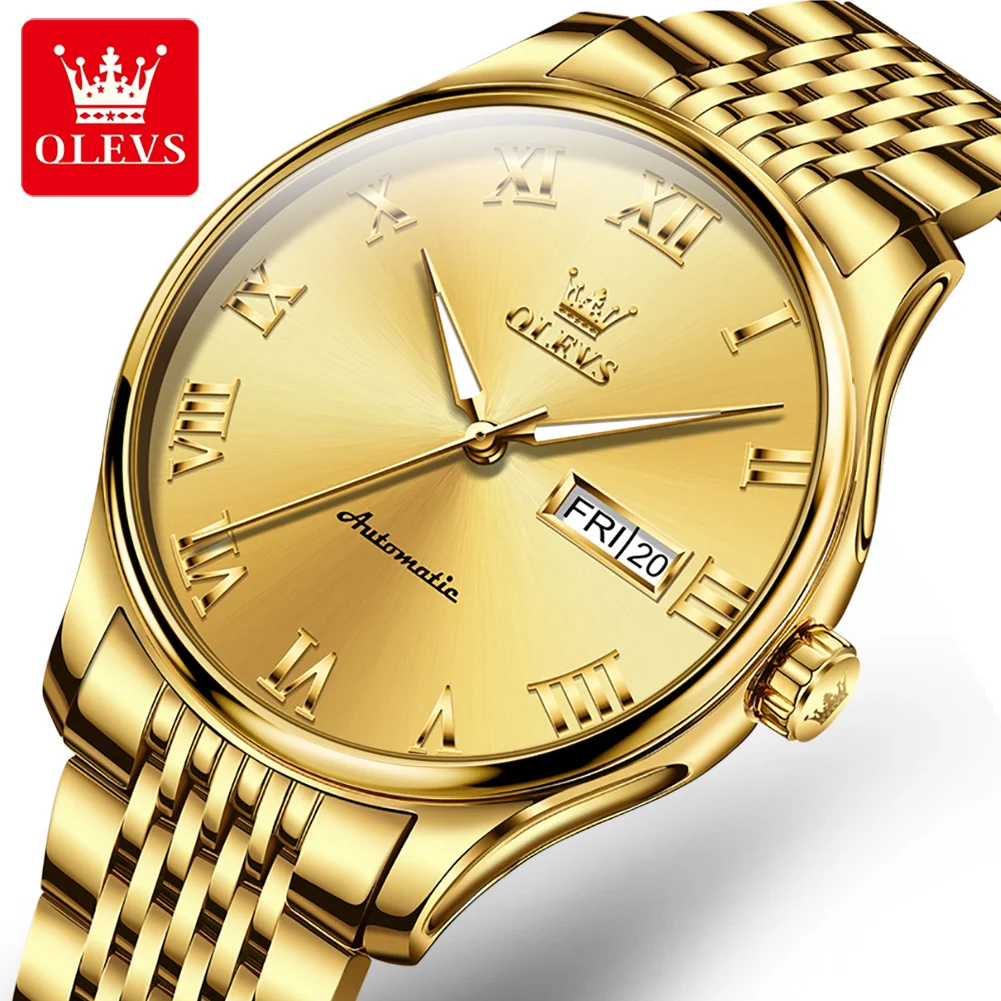 OLEVS Mens Watches Top Brand Luxury Fashion Automatic Mechanical Watch Men All Gold Sport Waterproof Clock Relogio Masculino