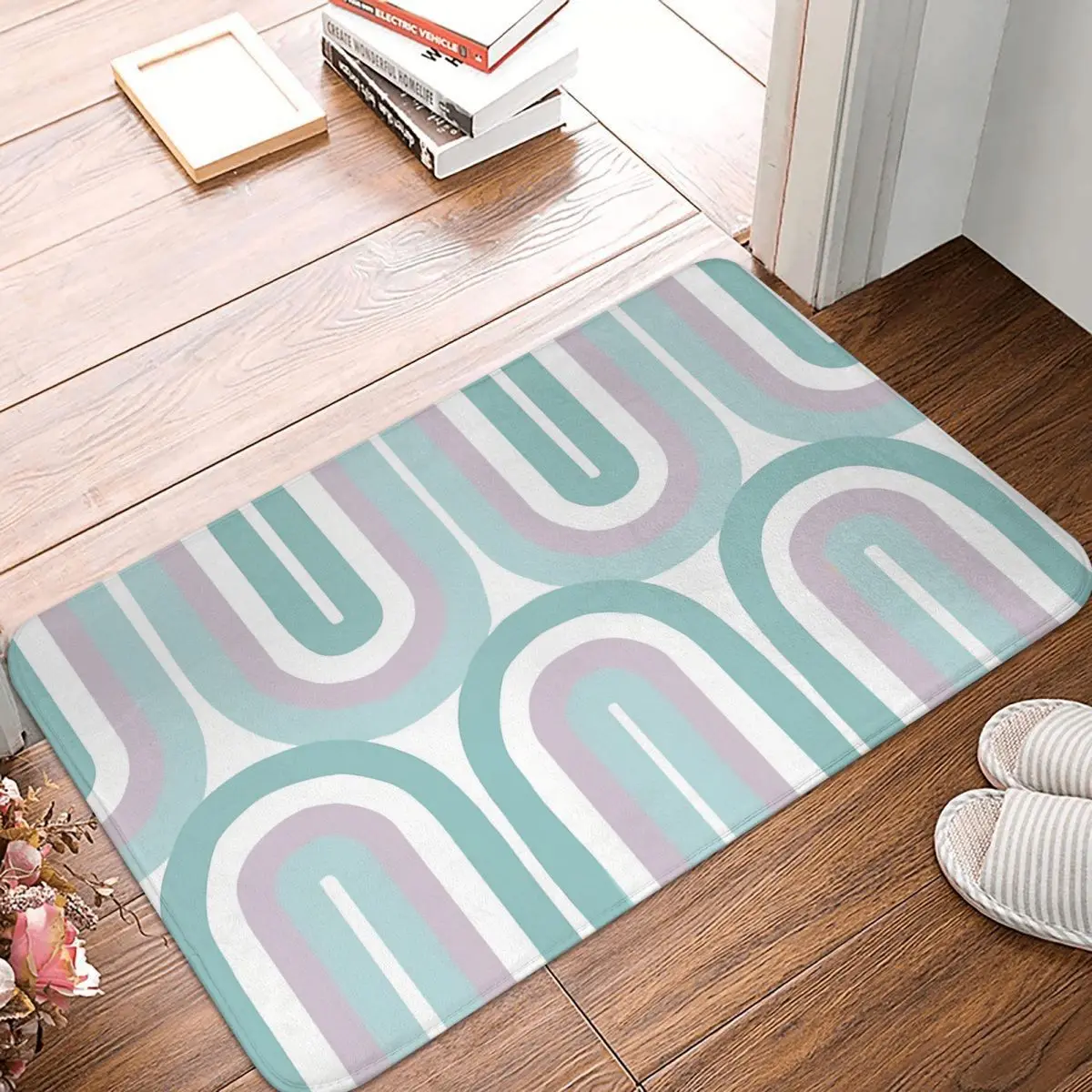 

Swirl Pattern Non-slip Doormat Bath Mat Groovy Cool Toned Floor Carpet Entrance Door Rug Bedroom Decor