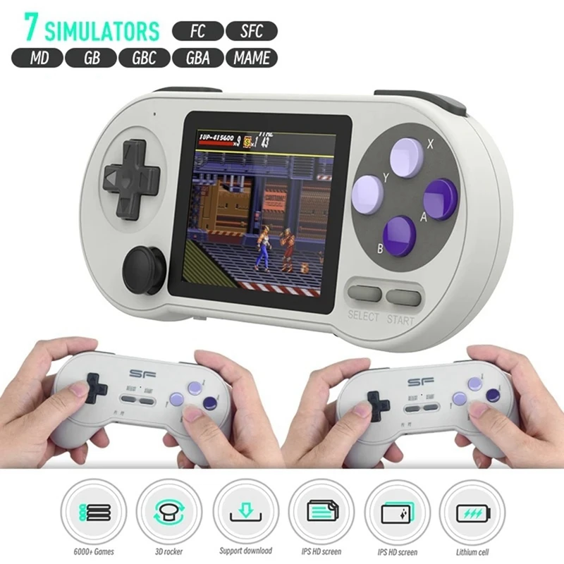 

SF2000 портативная игровая консоль + 2Xhandle встроенные 6000 игр Классические мини 3-дюймовые видео игровые консоли с поддержкой AV выхода