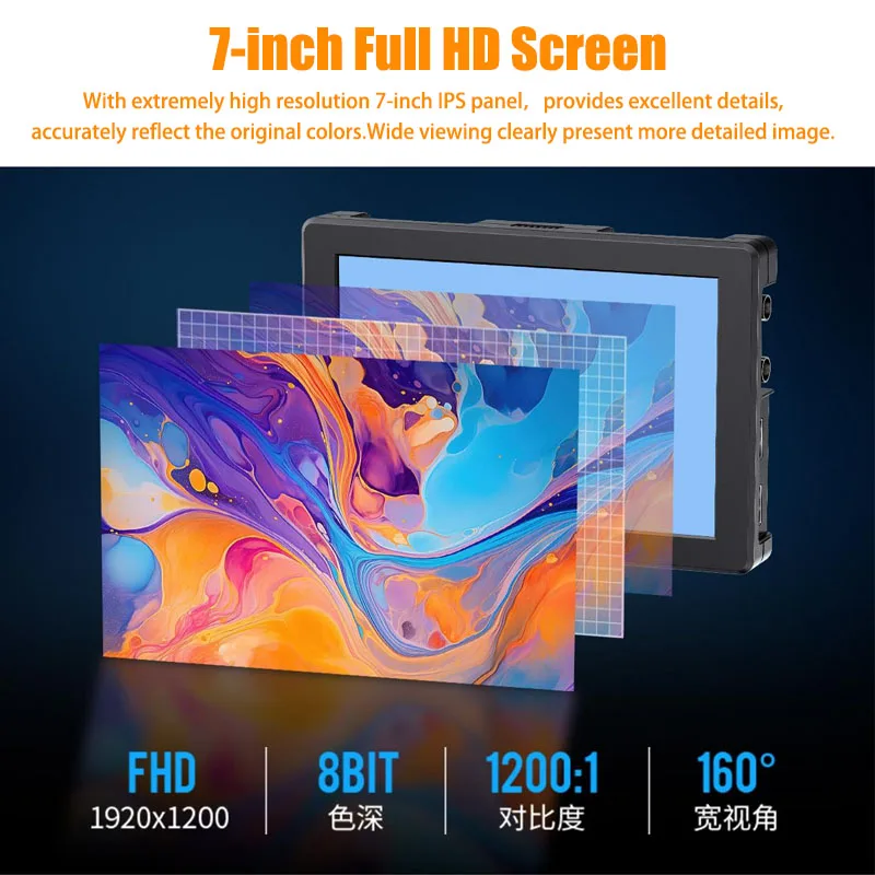 Фото FEELWORLD T7S PRO 7-дюймовый 3G SDI 2000NIT полевой монитор для камеры с ультравысокой яркостью, 4K HDMI 60 Гц, 1920x1200 пикселей №2