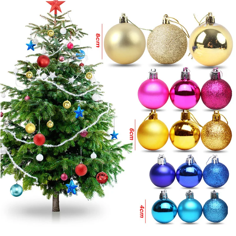

3/4/6/8cm Round Ball Christmas Tree Hanging Bauble Ball for Xmas Christmas New Year Party Home Hanging Drop Ornament Decorations