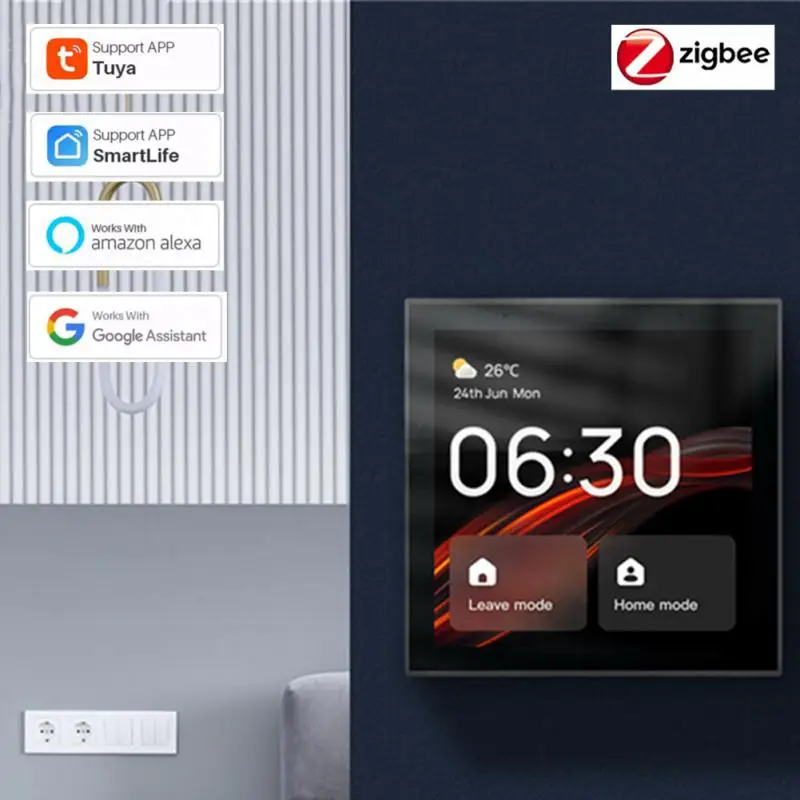 

Умная панель управления сенсорным экраном Tuya Wi-Fi + Zigbee, 4-дюймовая Центральная панель управления голосовым управлением, встроенный шлюз ZigBee, совместим с Alexa