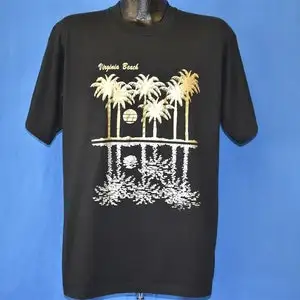 90s Virginia Beach Palm Tree Sunset Ocean Black t-shirt Extra Large