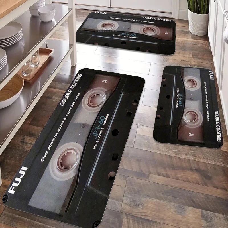 

Carpet for Kitchen Vintage Cassette Music Tape Bath Mat Flannel Doormat Entrance Door Sleeping Room Rugs Room Decorating Items