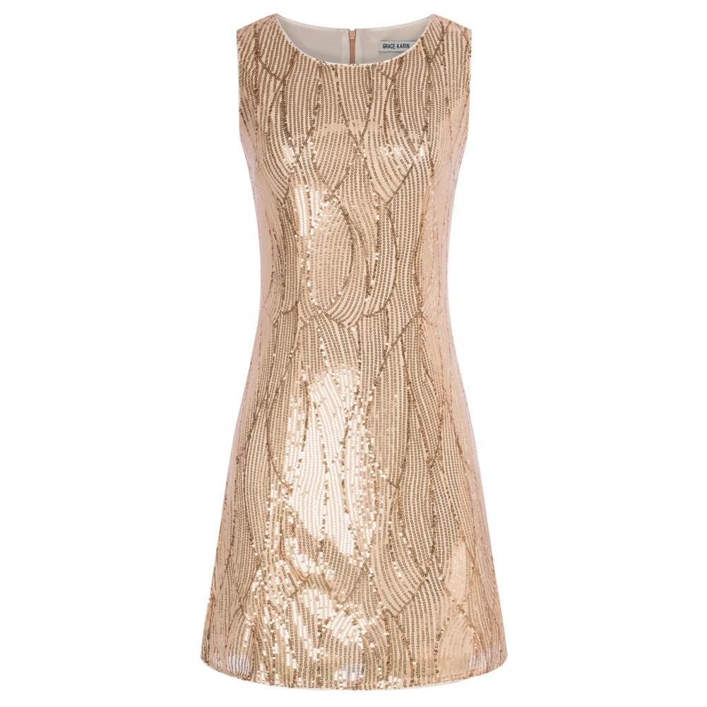 Женское вечернее платье с блестками GK винтажное без рукавов круглым вырезом и