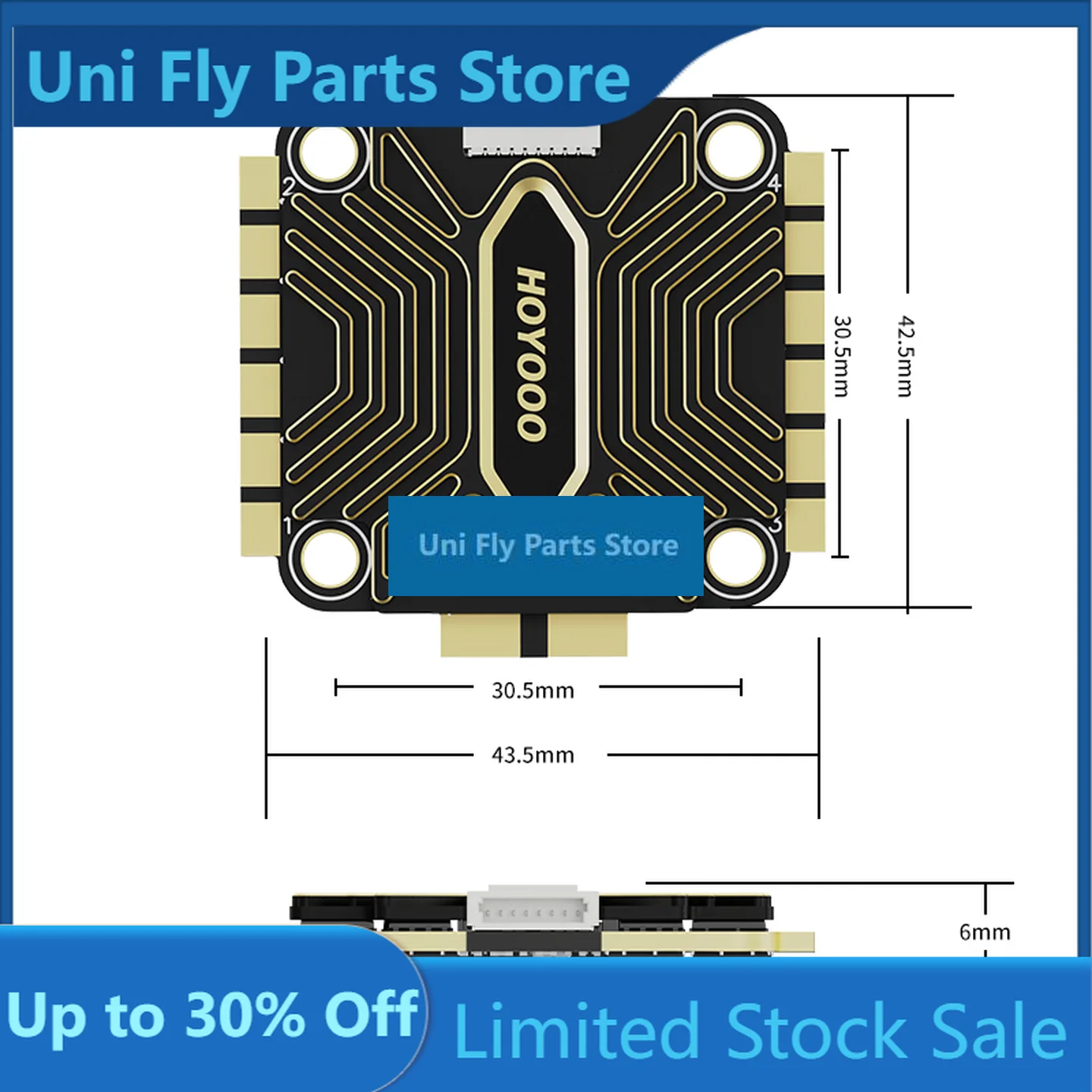 Фото UniFlyHOYOOO FPV 80A 3–8S 4-в-1 ESC 32-битный высокопроизводительный электронный регулятор скорости (размер крепления 30.5×30.5 мм) BLHeli32 для FPV №1