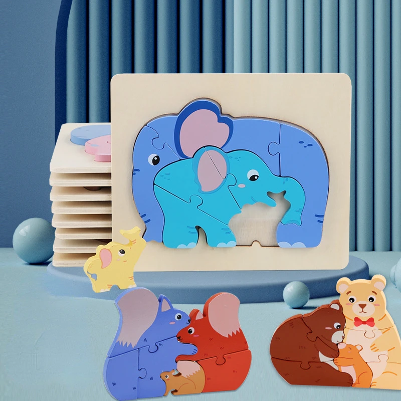 

Baby Wooden 3D Puzzle Infant Baby Early Education Intellectual Development Puzzle Cartoon Animal Puzzles Games and Puzzles