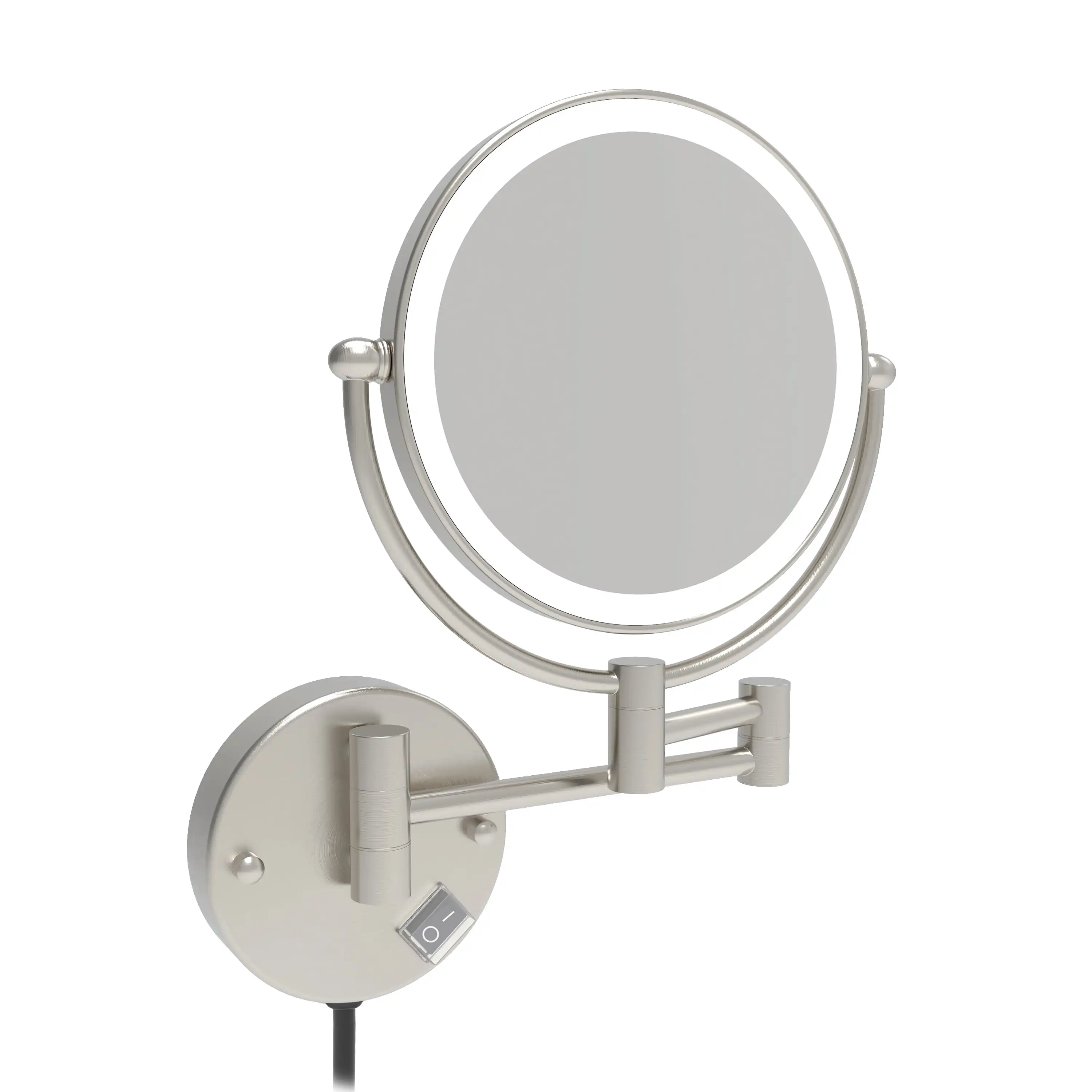 8'' LED Lighted Wall Mount Plug-in Two-Sided Makeup Vanity Mirror, Brushed Nickel, 1X/10X Magnification, by