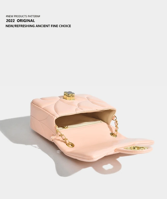 Elmsk 2022 Fashion French Vintage Square Single Shoulder Bag Office Lady Elegant Chain Texture Leather Messenger Bag Women