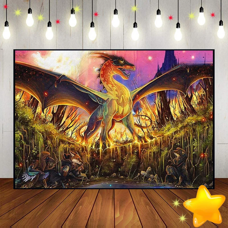 

Fantasy World Tapestry Red Dragon Background Custom Birthday Backdrop Party Photography Backdrops Decoration Photo Banner Studio