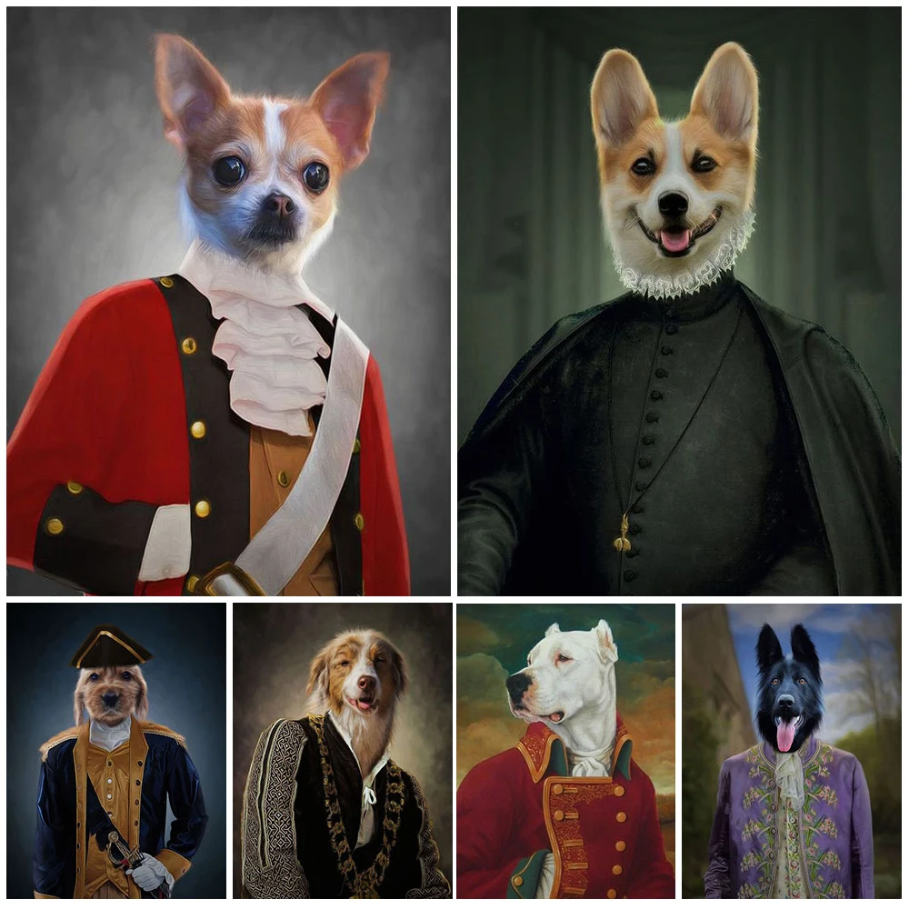

Gentleman Dog Pet Cat Knight Posters Wall Pictures For Living Room Nordic Poster Wall Art Canvas Painting Home Decor Unframed