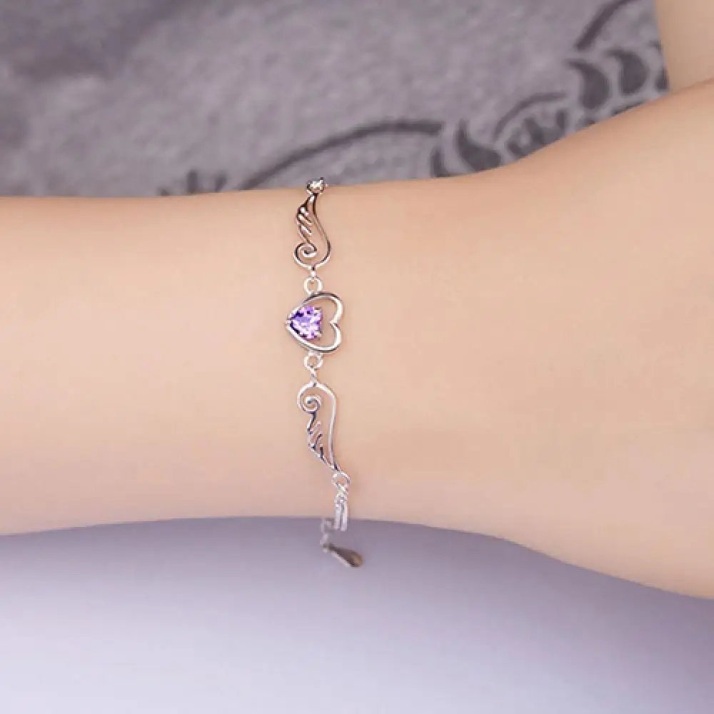 

Silver Plated Bracelet Charm Bracelet Jewelry Jewelry Charming Love Heart Rhinestone Hollow Angel Wing Jewelry