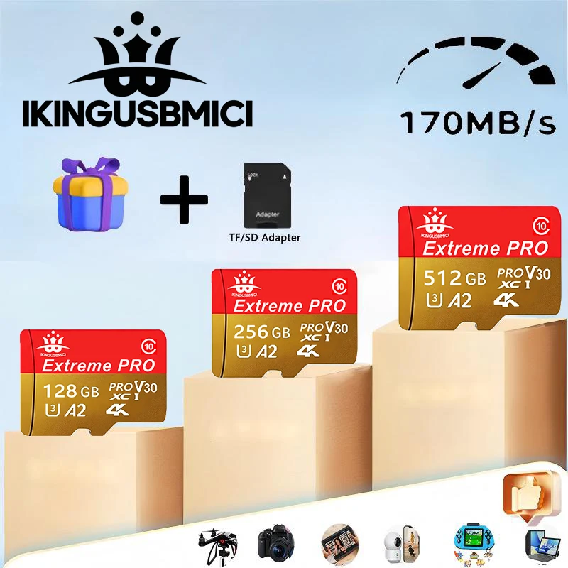 Фото Высокопрочная карта памяти Micro TF/SD 256 ГБ 512 ГБ U3 4K Class 10 Flash TF для видеорегистраторов и систем мониторинга №1