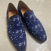new fashion blue canvas shoes men denim loafers luxury handmade red bottom shoes mens party and banquet dress shoes