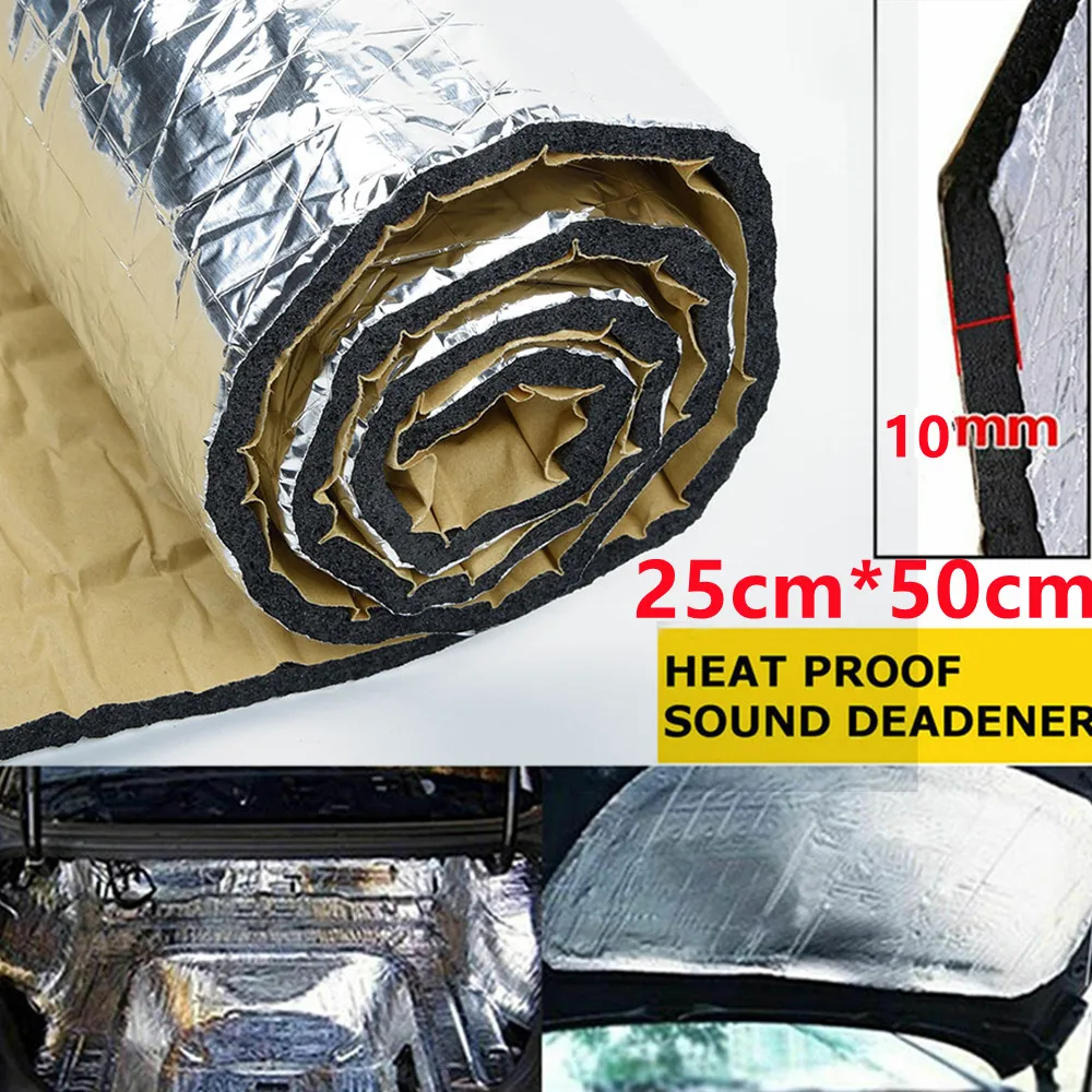 

10mm Car Soundproof Deadening Mat Firewall Insulation Audio Noise Insulator Pad 25cm*50cm Rubber Foam & Aluminum Foil