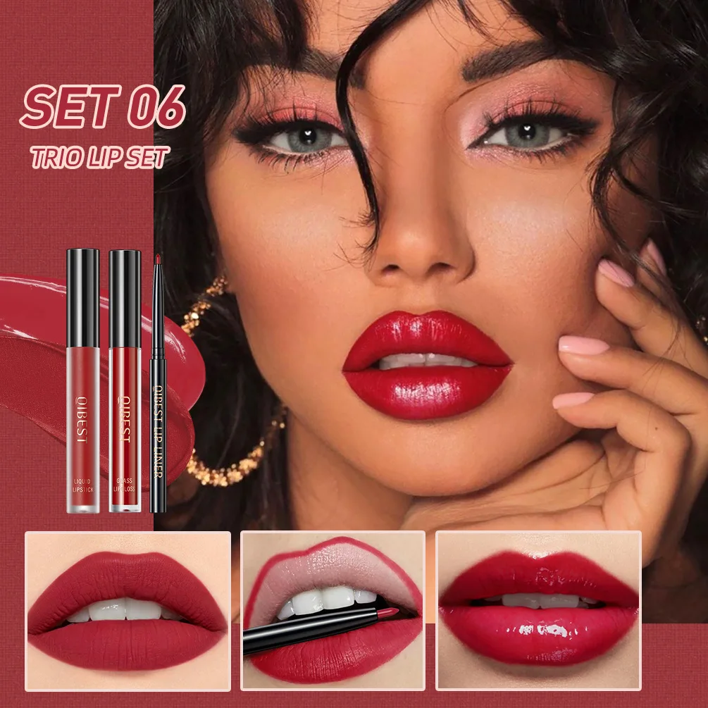 

3pcs Liquid Lipstick + Lip Liner Set Cosmetics Kit Nude Velvet Lip Gloss Lip Tint Long Lasting Non Stick Cup Lip Liquid Lipstick
