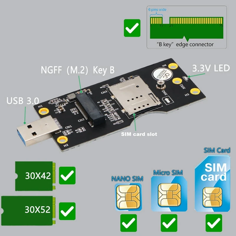 Адаптер SIM-карты на USB плата адаптера M.2 3042 NGFF 3052 расширения поддержка SSD