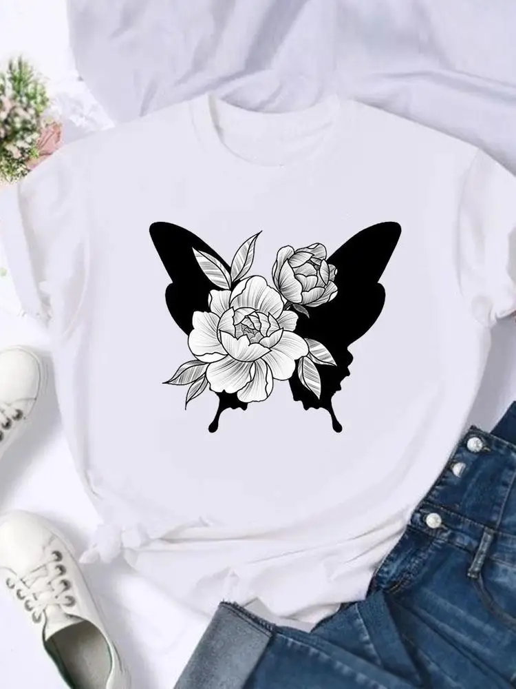 

Flower Wing Trend Cute Sweet T-shirts Women Clothing Cartoon Shirt Female Short Sleeve Fashion Summer Graphic Tee Print T Top