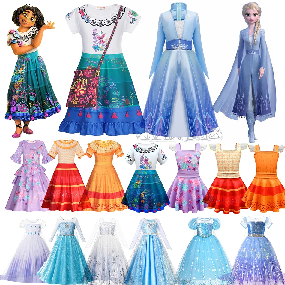 

Disney Encanto & Elsa Dress for Girls Frozen White Jasmine Cosplay Party Dress Girls Unicorn Vampirina Halloween Prom Kids Wear
