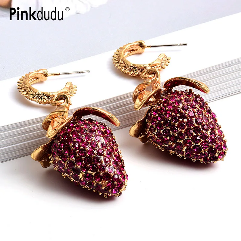 

Модные серьги-подвески Pinkdudu в виде красной клубники, милый набор из сплава Стразы, висячие серьги для женщин, ювелирные изделия, подарки PD649