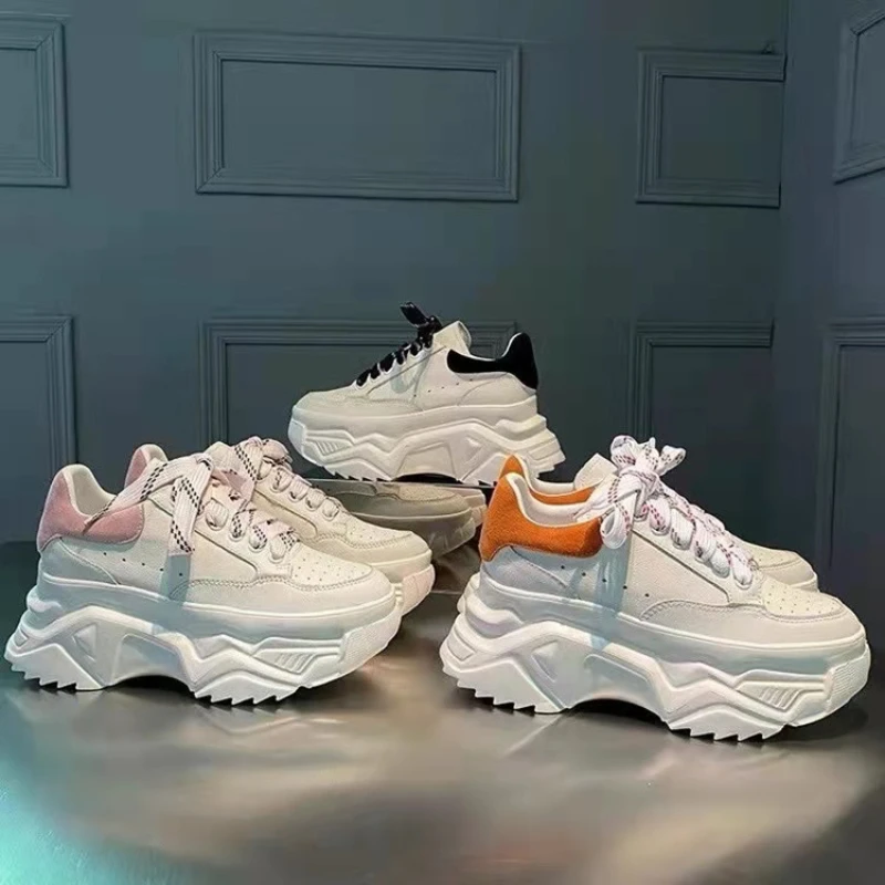 

New Chunky Sneakers Women Spring Thick Bottom Daddy Shoes Round Toe Breathing Leisure Women Shoes
