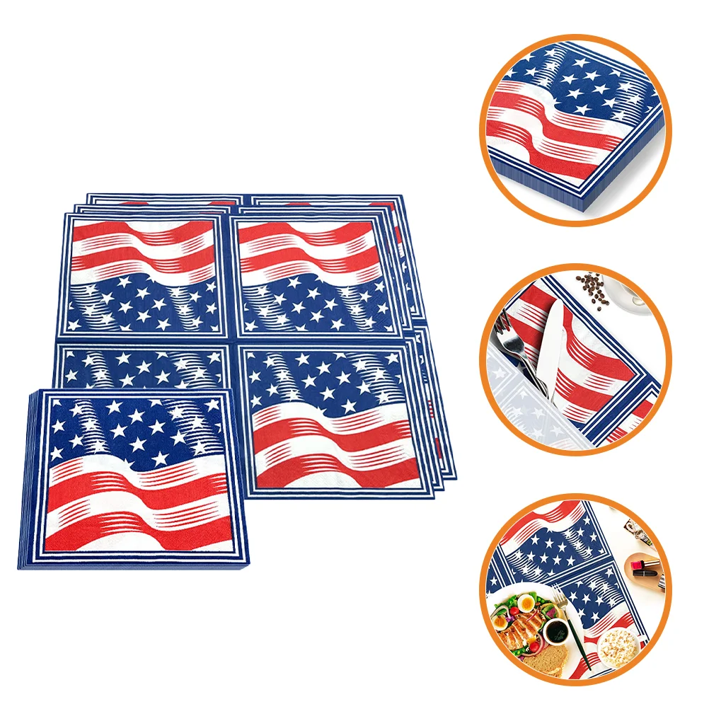 

40pcs Independence Day Disposable Napkins American Flag Printed Tissue Napkins Paper Towel for Party Festival Decoupage