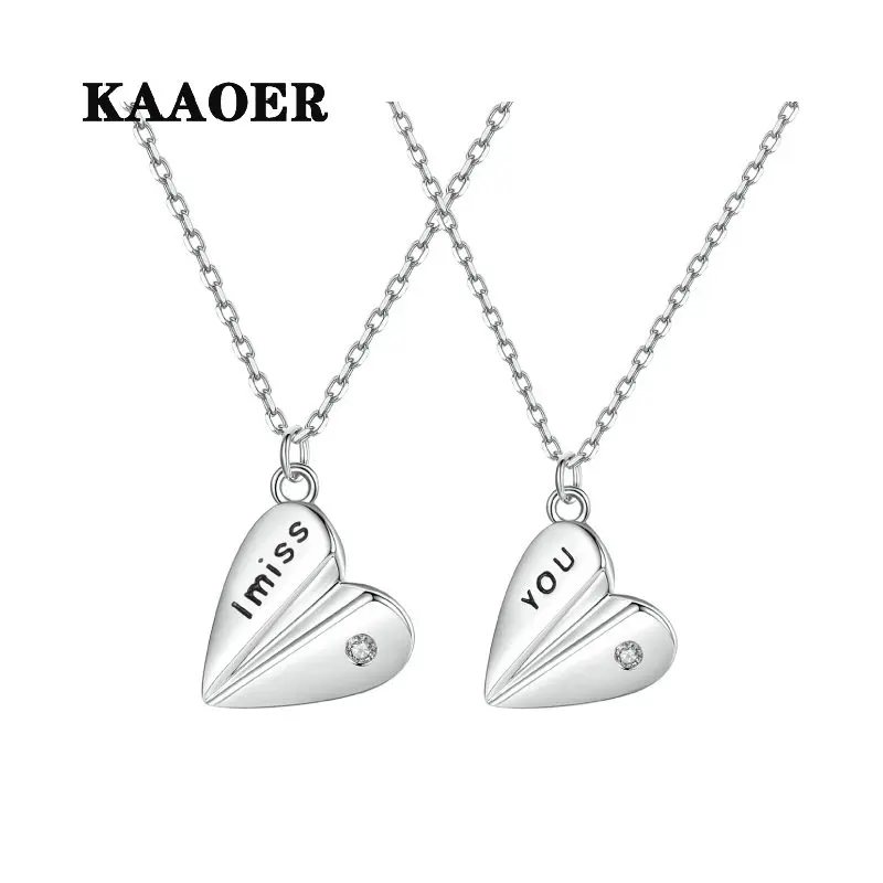 

KAAOER 2022 NEW 100% S925 Paper plane I Miss you letter confession necklace pendant jewelry wholesale fashion female