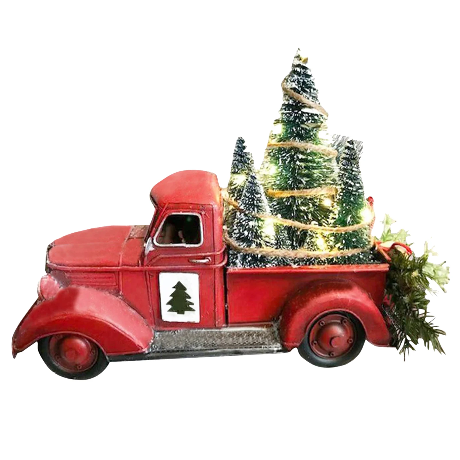 

Christmas Centerpiece Table Decorations With Lights Red Farm Truck Carrying Xmas Tree Resin Statue JS22