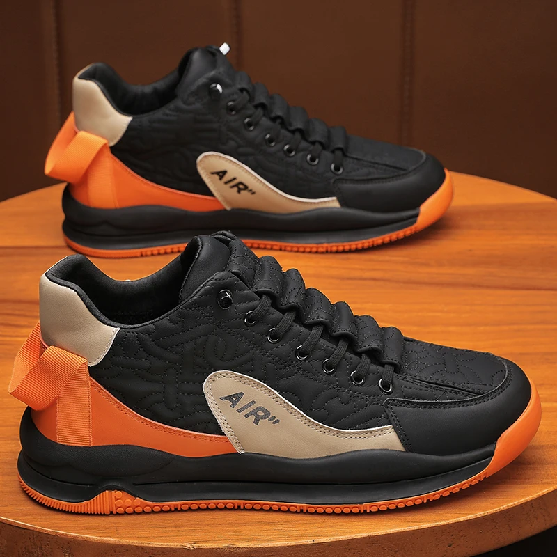 

Men Shoes Autum Winter Striped Design High Top Casual Fashion Leather Waterproof Chunky Sneakers Increased Platform Running Shoe