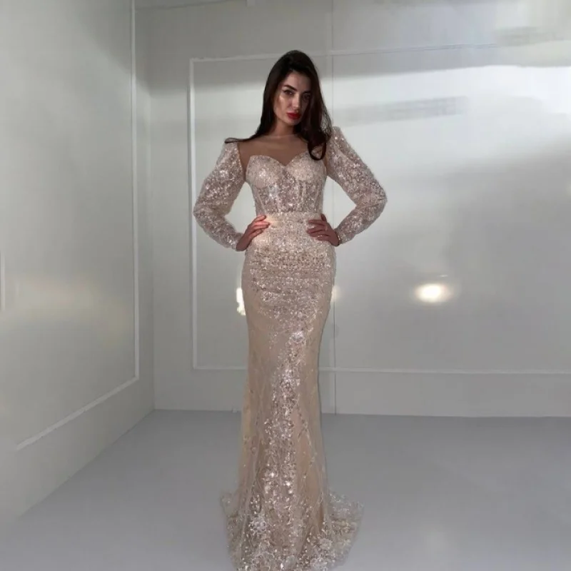 

Женское вечернее платье-русалка, роскошное блестящее длинное платье с длинными рукавами для вечеринки, 2021