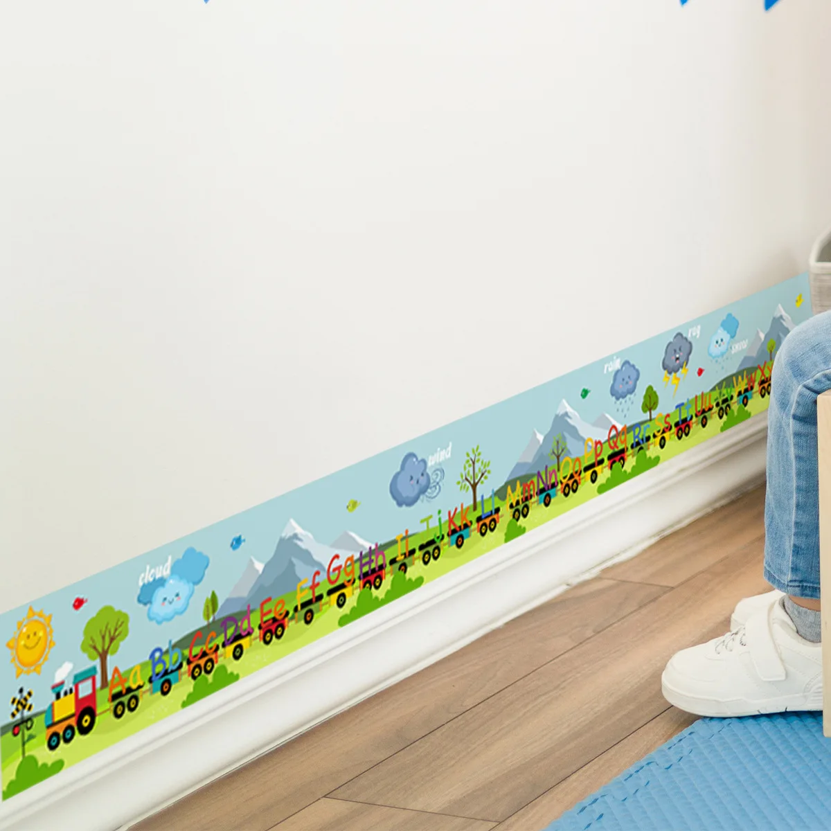 Наклейки с мультяшными линиями поезд завод дизайн английские буквы плинтус