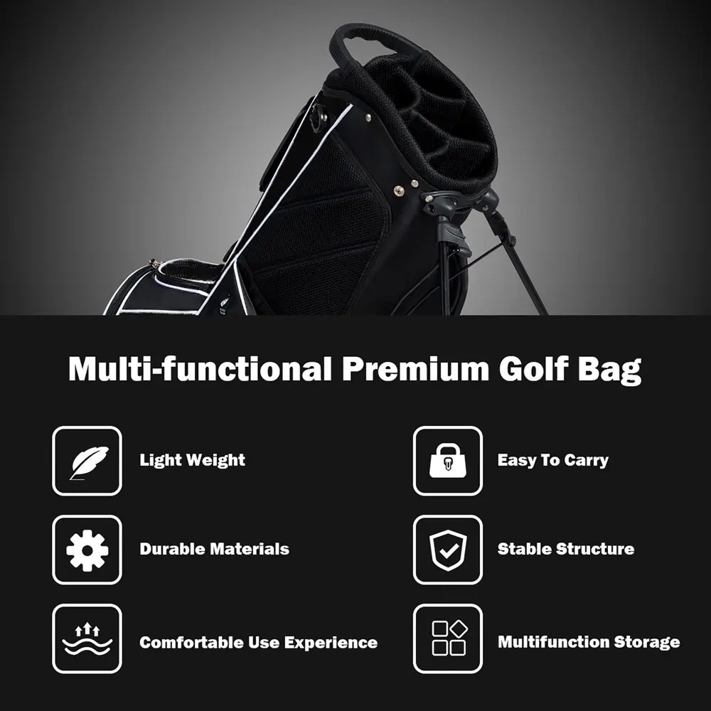 Golf Stand Cart Bag Club w/6 Way Divider Carry Organizer Pockets Storage Black