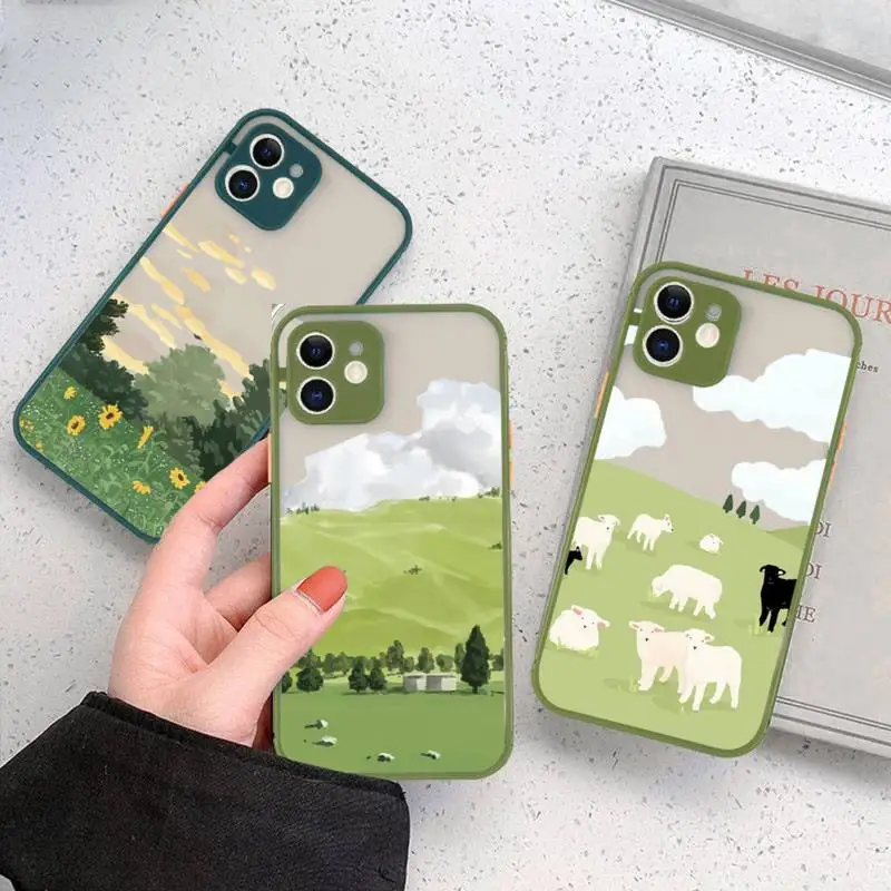 

Hand Painted Spring Scenery Pattern Phone Case matte transparent For iphone 11 12 13 6 s 7 8 plus mini x xs xr pro max cover