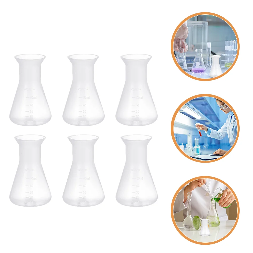 

6pcs Science Flasks Erlenmeyer Flasks Professional Laboratory Beakers 50ml Power supply