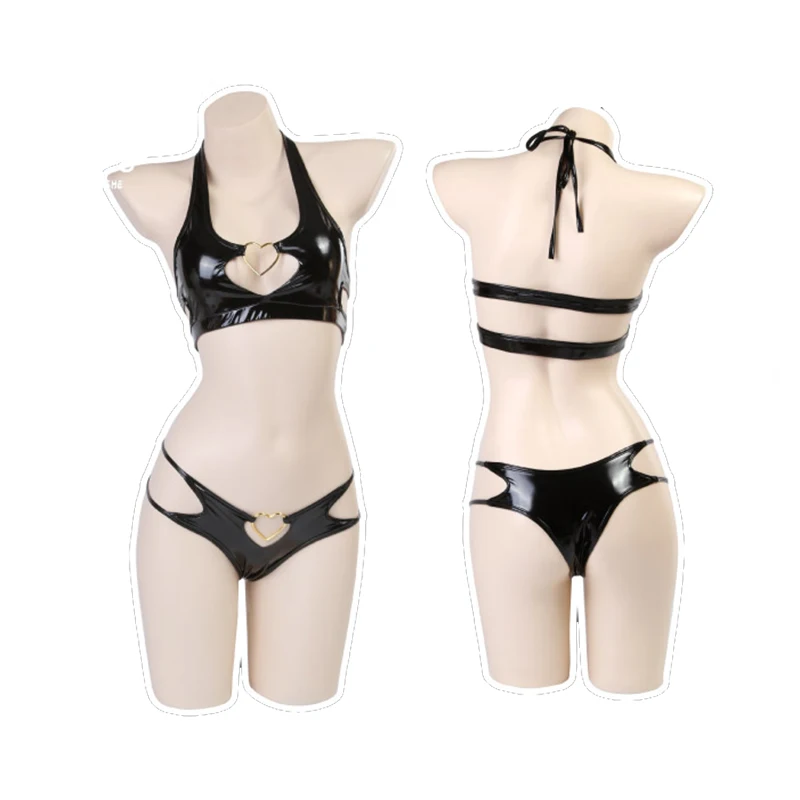 

Сексуальные наряды на Хэллоуин, Женский костюм черной темноты, демона, дьявола, косплей, нижнее белье, комплект кожаного нижнего белья с выр...