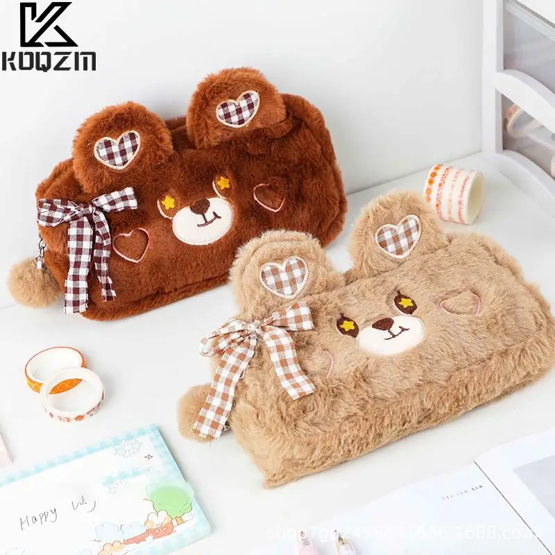 

New Arrival Kawaii Bear Big Capacity Plush Pencil Case Cute Pencilcase Pouch Bag Kids Gift School Stationery