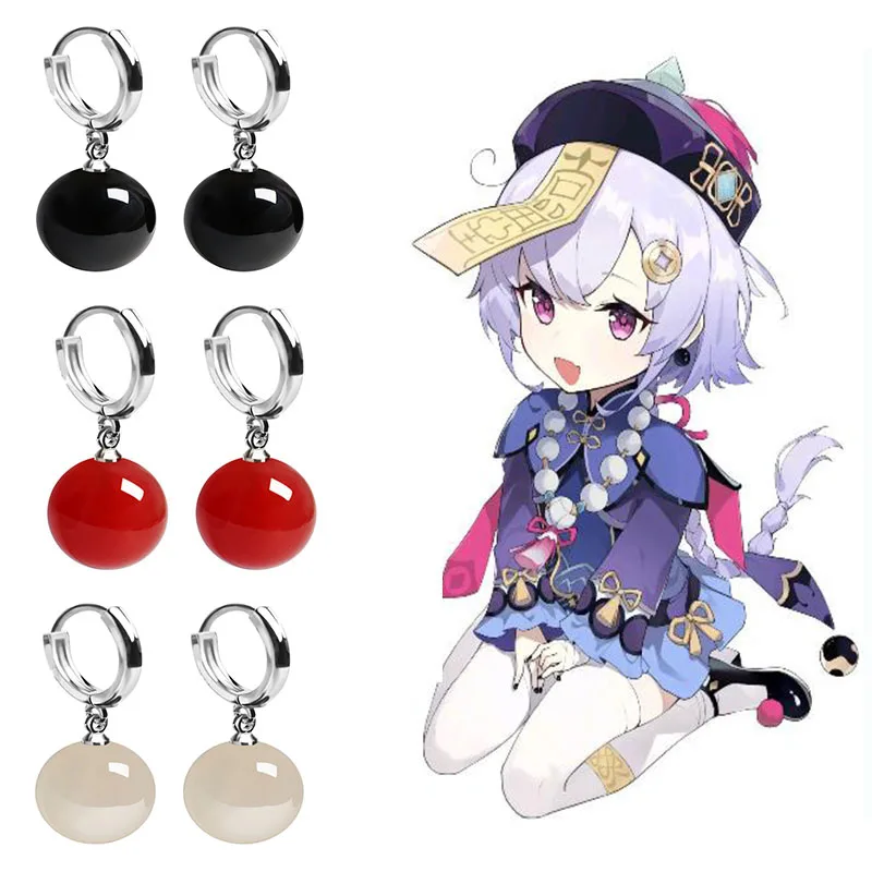 

Genshin Impact Qiqi Hoop Earrings for Women Cosplay Anime 2021 Beads Drop Earrings 2021 Trend Jewelry Christmas Gifts
