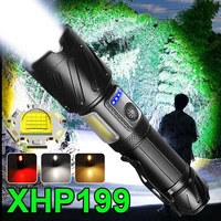 super bright xhp199 high power led flashlight torch usb rechargeable most powerful tactical flash light 18650 xhp90 zoom lantern