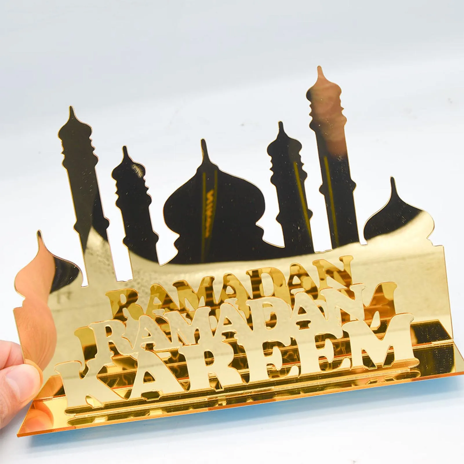 

ИД Мубарак украшения для стола Рамадан деревянный Настольный Декор акриловый Золотой дворец настольные украшения мусульманский фестиваль исламский D