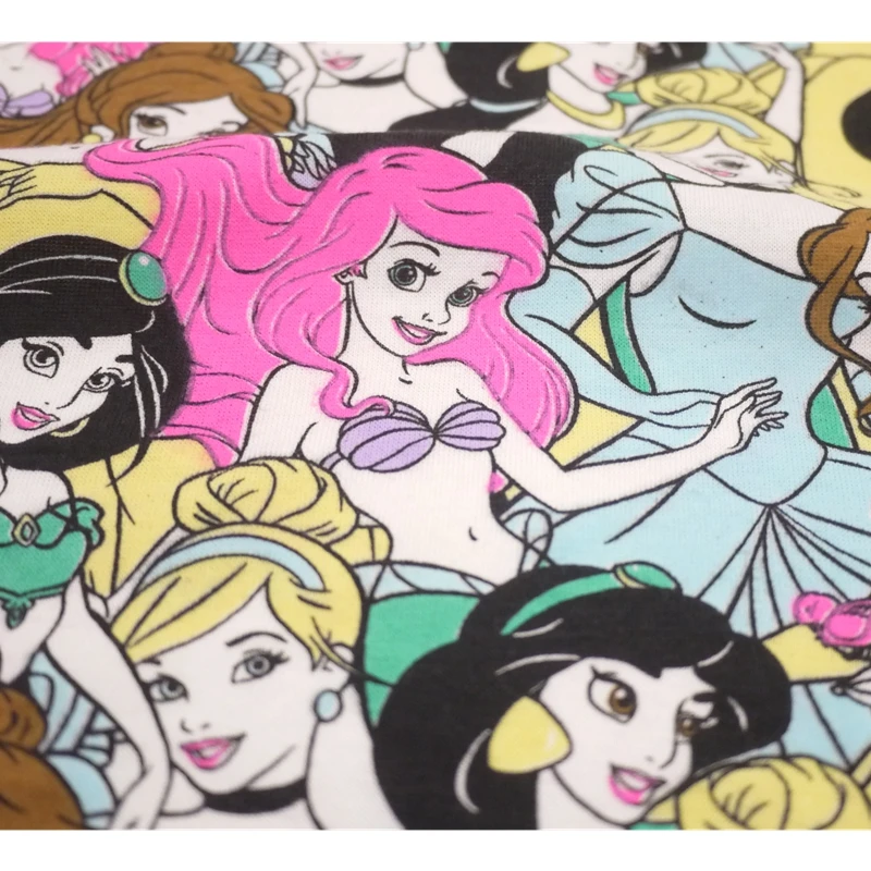 Трикотажная ткань Disney Ariel Tiana Bella, лайкра, хлопковая ткань с принтом, ткань для шитья, вышивка, стрейчевая ткань