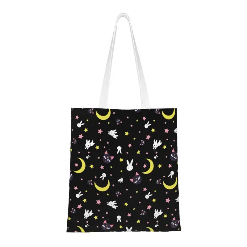 

Usagi Tsukino Moon Pattern Groceries Shopping Bags Canvas Shopper Shoulder Tote Bags Japanese Sailor Manga Print Handbag