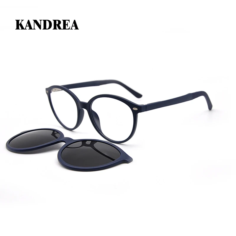 

KANDREA Round 2 in 1 Fashion Sunglasses Man Magnetic Clip on Eyewear Brand Designer 2022 Women Optical Myopia Eyeglasses S2034