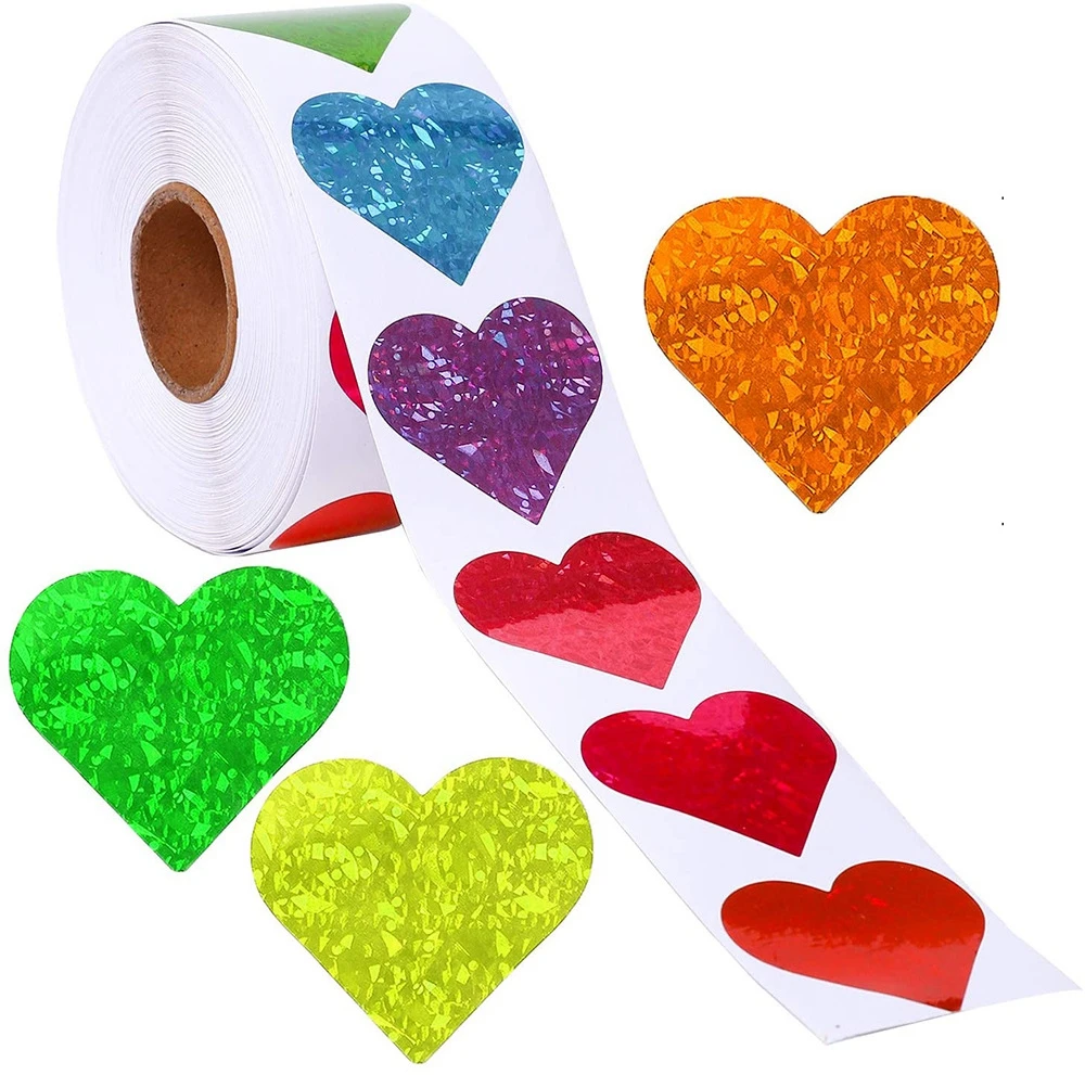 

500PCS 1inch Colorful Heart Shape Labels Valentine's Day Sticker Candy Bag Gift Box Packing Wedding Decor Thank You Stickers
