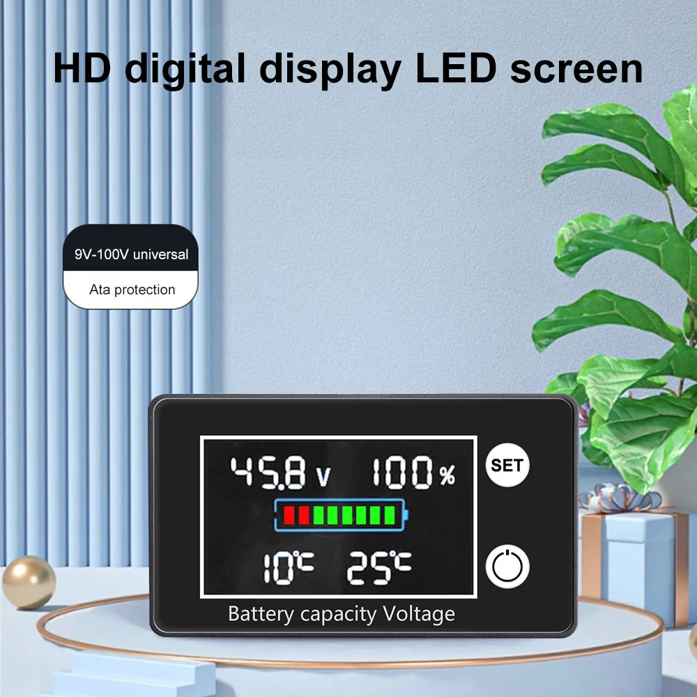 

DC 10V-100V 100W Waterproof LED Digital Voltmeter Lead-acid Lithium Iron Battery Capacity Indicator 6V 12V 24V 48V with NTC prob