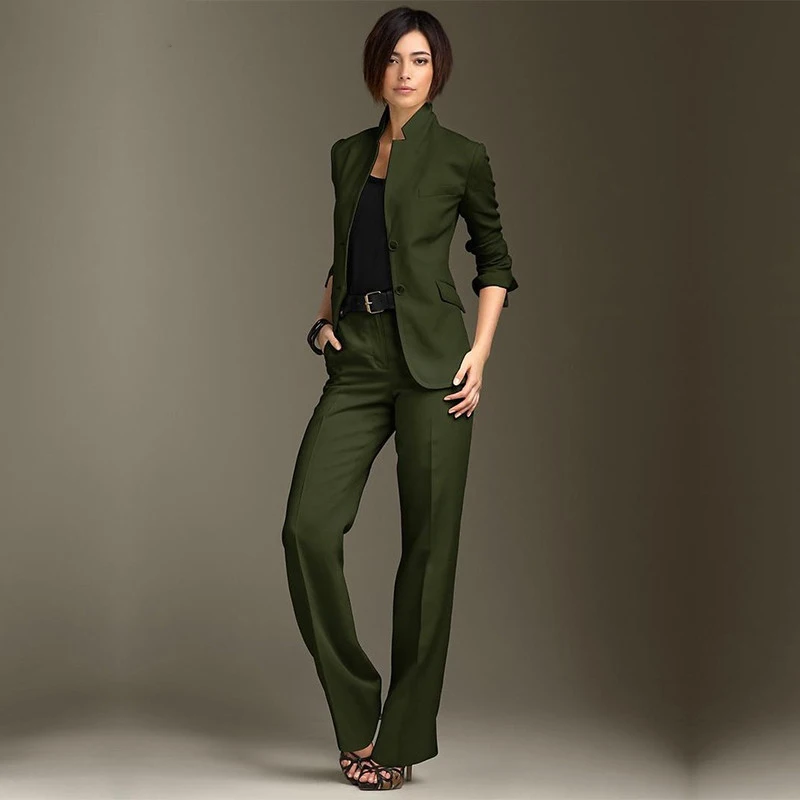 Trousers Dark Green Women's Business Suit Middle Collar Dress Womens Trousers Suit Office Uniform Style Women's Trousers Suit