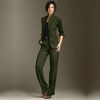 trousers dark green womens business suit middle collar dress womens trousers suit office uniform style womens trousers suit