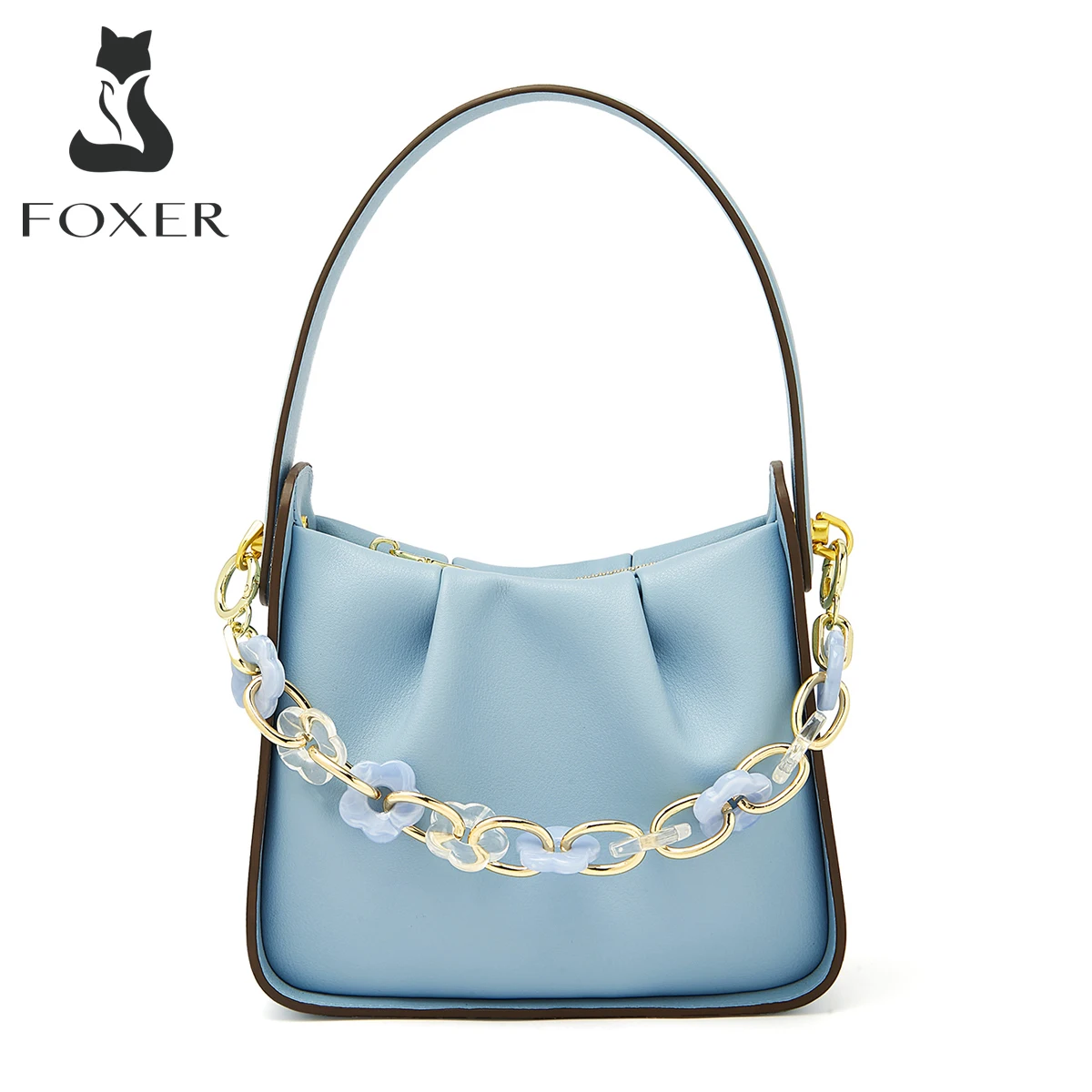 FOXER Underarm Shoulder Bag Simple Evening Bag Lady Fashion Purse Luxury Crossbody Bag Elegant Girl‘s Split Leather Top-Handbags