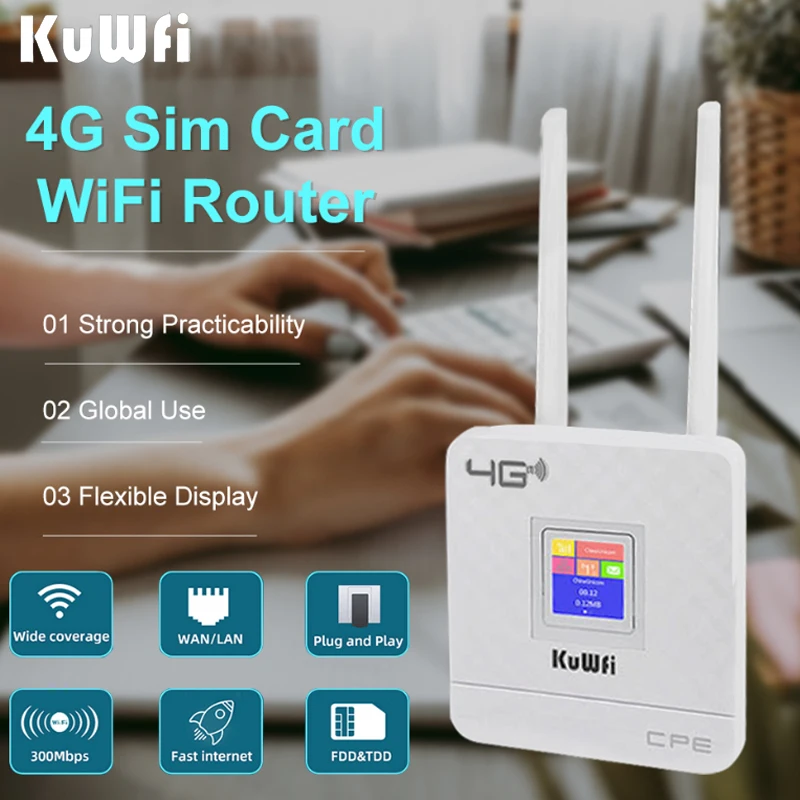 

KuWfi Внутренний беспроводной Wi-fi марш-рутизатор 3G/4G LTE роу-тер 150Mbps SIM-модем имеет высокую внешнюю антенну с WAN портом до 10 пользователей